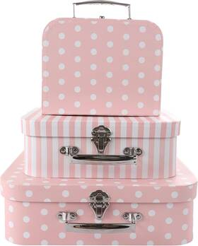 Polk0299 Anndason Set Of 3 Paperboard Suitcases Storage Box S M L Pink Dots And Stripes
