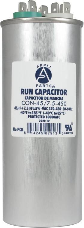 Con-45 Ap Appli Parts Con-45/7.5-450 Dual Run Capacitor For Ac 45 7.5 Mfd Uf Microfarads 370vac Or