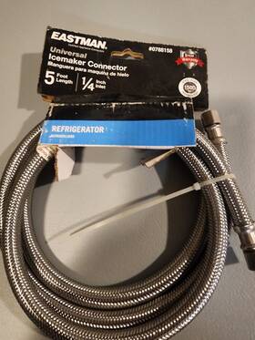 0788158 Eastman Stainless Steel Ice Maker Connector - 5 Ft Length 1/4 Inch Inlet #0788158