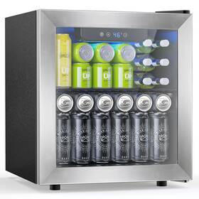 Electactic 977125266762 48 Can Beverage Refrigerator 12 Bottle Wine Cooler With Stainless Steel Glass