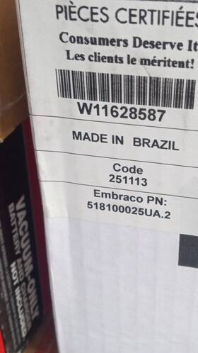 518100025ua.2 Embraco W11628587 251113 Refrigerator Freezer Part White