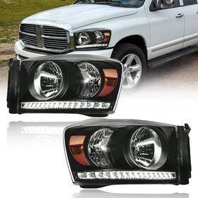 Fl-hl-032-l-ambk-new Fullux Headlights Led Fit Dodge Ram 1500 2500 3500 2006-2008 Drl Head Lights Ass