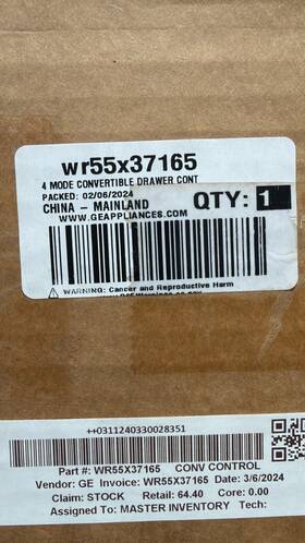 Ge Wr55x37165 Refrigerator Drawer Control 4 Mode Convertible Subs To Wr55x41525