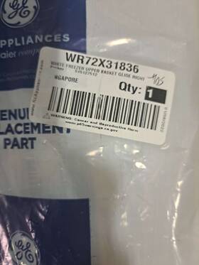Wr72x31836 Ge Fridge White Freezer Upper Basket Glide Right New In Box Ae3