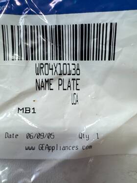 Wr04x10138 General Electric Genuine Oem Refrigerator Name Plate Wr04x10138 General Electric Genuine Oem Refrigerator Name Plate