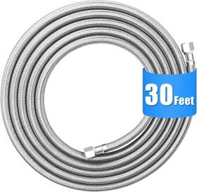 Haochen 445027762709 30 Ft Stainless Steel Braided Ice Maker Water Hose With 1/4 Inch Fittings