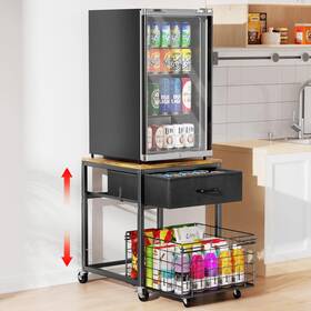 P723314219516 Housolution Mobile Mini Fridge Stand With Storage Height-adjustable Beverage