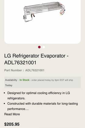 Adl76321001 Lg Oem Refrigerator Evaporator Assembly