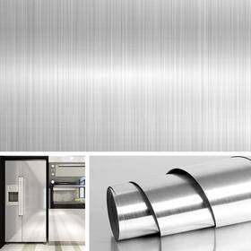 Livelynine 016071776423 197x36 Inch Wide Paper Peel And Stick Stainless Steel Wallpaper Silver Vinyl