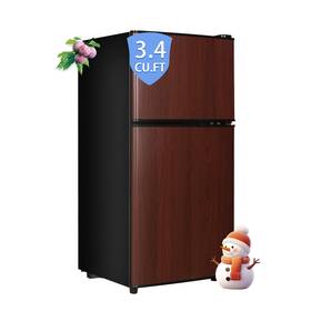 Fls-81-wood Ootday 3.4 Cu.ft Compact Refrigerator Small Fridge With Double Door Apartment