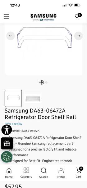 Da63-06472a Samsung Refrigerator Door Shelf Rail Clear Plastic