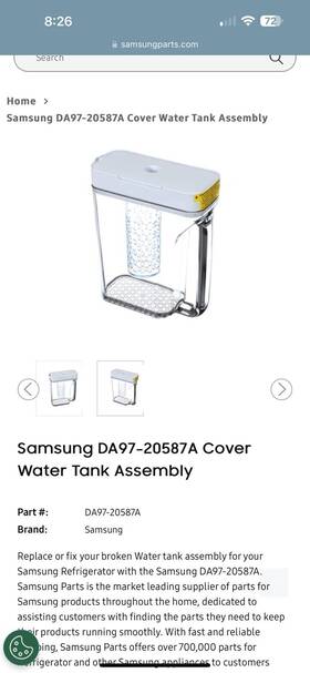 Da97-20587a Samsung Da97-17395b Oem Refrigerator Assy Cover Water Tank