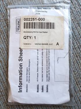 002251-000 Viking Refrigerator Kit For Ice Maker Bail Arm #002251-000 Brand New Oem