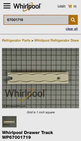 67001719 Whirlpool Refrigerator Part Deli Track Drawer Inch Brand New Oem Prt #67001719