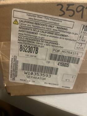 W10353593 Whirlpool Oem Refrigerator Separator Ice Chute Brand New