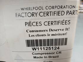 W11125124 Whirlpool W10743447 Oem Refrigerator Compressor Kit W11125124 Whirlpool W10743447 Oem Refrigerator Compressor Kit