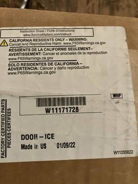 W11171728 Whirlpool New Genuine Refrigerator Dispenser Ice Chute Door Kit