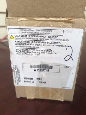 W11334745 Whirlpool Refrigerator Evaporator Fan Motor For