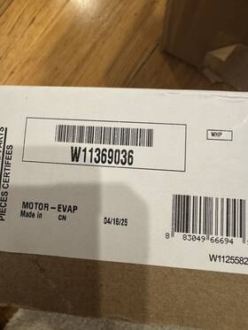 W11369036 Whirlpool Oem Genuine Refrigerator Evaporator Motor W11369036 Whirlpool Oem Genuine Refrigerator Evaporator Motor