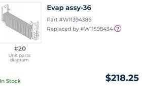 W11394386 Whirlpool Evaporator Assembly