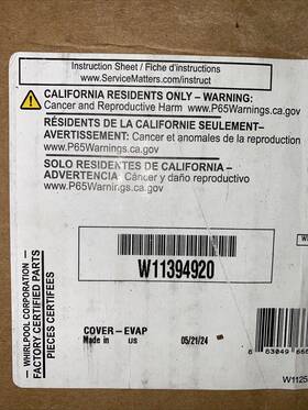 W11394920 Whirlpool / Kenmore Refrigerator Evaporator Cover