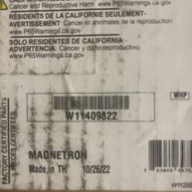 W11409822 Whirlpool Oem Appliance Magnetron