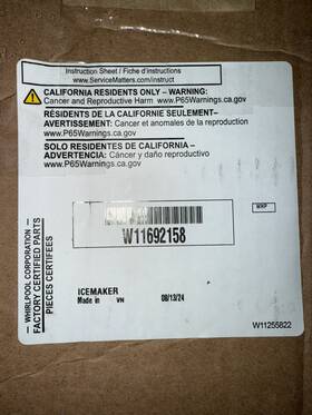 W11546257 Whirlpool W11692158 Kitchenaid Jennair Ice Maker Oem And New W11546257 Whirlpool W11692158 Kitchenaid Jennair Ice Maker Oem And New