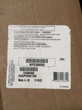 Wp2306093 Whirlpool Refrigerator Evaporator - Silver Wp2306093 Whirlpool Refrigerator Evaporator - Silver