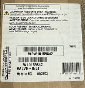 Wpw10159842 Whirlpool Water Inlet Valve Oem