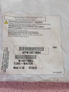 Wpw10279884 Whirlpool Brand New Fridge Water Tubing