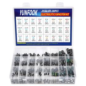 Yf-djdr-25 Yunfook Aluminum Electrolytic Capacitor Assortment Kit - 24 Values Multiple Voltage