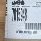 Sub-zero Refrigerator Defrost Heater 7015948 Svce Genuine Oem Part. Fixed Price $65.00.