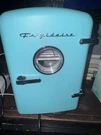 Frigidaire, 9 Can Beverage Fridge, Car Adaptor, EFMIS2175, Blue. Fixed Price $35.00.