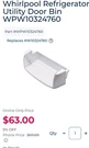 Kitchenaid Refrigerator Door Butter Dairy Egg Shelf Bin Part W10324761. Fixed Price $22.99.
