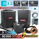 Goodman Ton R32 Air Conditioner & 80% Downflow 80000 Btu Gas Furnace System. Fixed Price $4349.00.