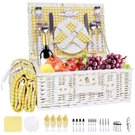 Picnic Basket Set For 4 With Waterproof Blanket Mat Insulation Bag Wicker Whi.... Fixed Price $86.37.